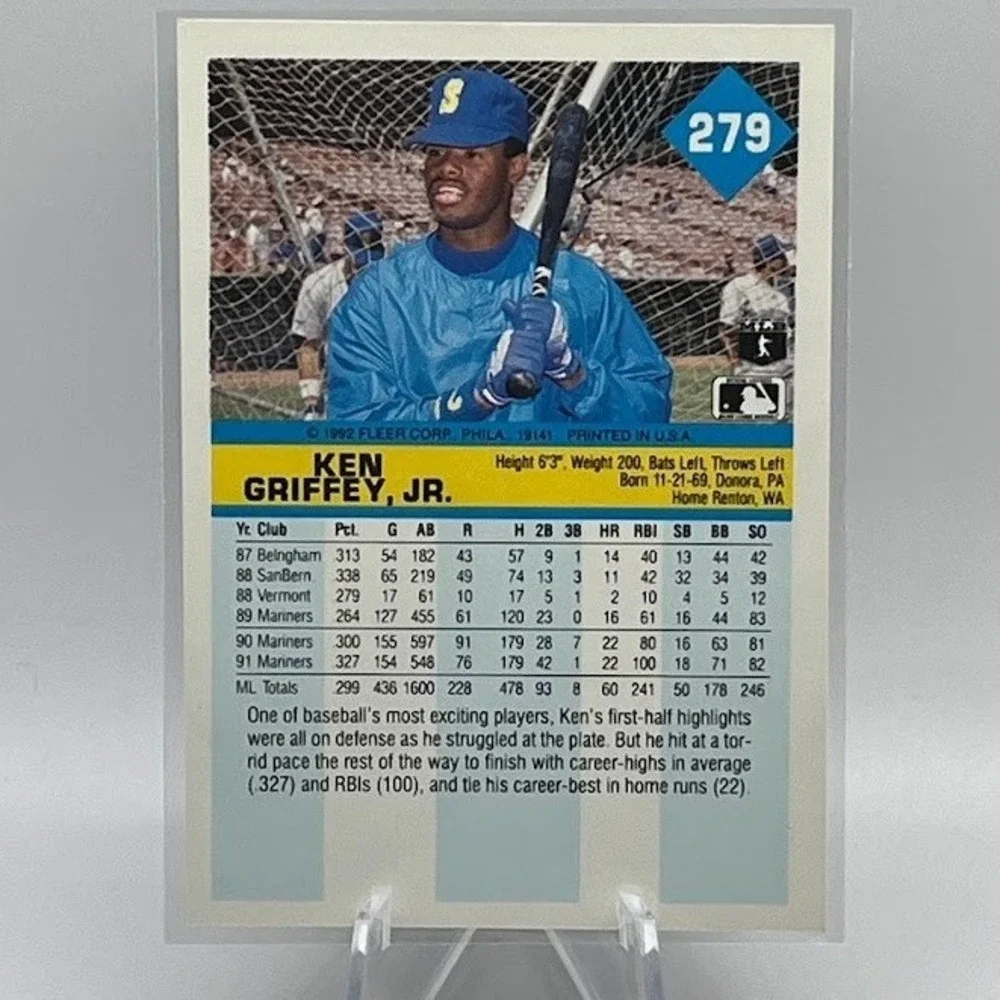 Ken Griffey Jr. 1992 Fleer 279 MLB Seattle Mariners Baseball Card